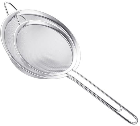 2 colador colador colador, tamiz de cocina fino 24/36,8 cm de acero inoxidable, filtro malla fina con asa para filtro para pasta, clara de huevo, tamizar harina, lavable en lavavajillas