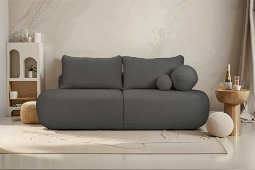 Kaiser Möbel - Sofa mit Schlaffunktion und Bettkasten, Schlafsofa mit Bettzeugbehälter, Sofa 2-sitzer, Wohnlandschaft, Klappsofa, Bequemes Couch für Wohnzimmer und Jugendzimmer, FABO, Graphit