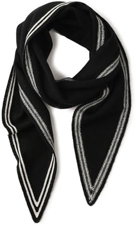 YUONNY Damen Diamant Form Klein Schal Halstuch, Frühling Herbst 100% Kaschmir Strickschal, Frauen Elegant Warme Strick Dreieckstuch, Super Weiche Gestrickte Kragenschals Kaschmir Neckwarmer Black F