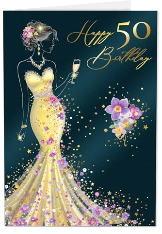 Joli Coon Biglietto auguri compleanno 50 premium STARDUST Lady – Biglietto auguri compleanno 50 anni donna con busta in carta premium e autentico sigillo in cera