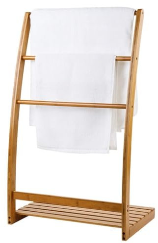 Bath Shelf, 3-Tier Bamboo Towel Rack Freestanding Blanket Rack Towel Stand With Storage Shelf For Bathroom Freestanding Towel Rail