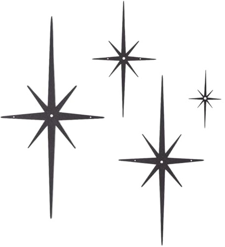 CREATCABIN 4 pieza de Decoración de Pared de Estrella Negra de Mediados de Siglo, Escultura de Arte de Pared de Metal Moderno, Retro, Estrellas Atómicas de 8 puntas, Adorno Colgante Celestial