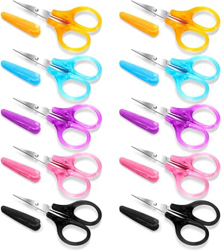 KFHENSOMR Small Craft Scissors 10 Pcs Small All Purpose Scissors with Protective Cover Tiny Travel Sharp Mini Sewing Scissor Stainless Steel Multi-Color Set for Embroidery Paper Cutting Sewing