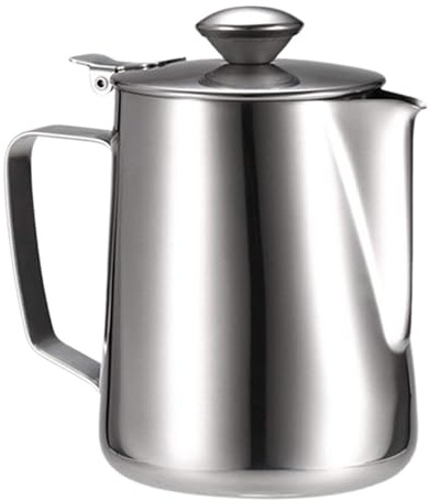 CGUOHU Pentolino Latte Brocca for Schiuma di Latte in Acciaio Inossidabile con coperchi Espresso Steam Coffee Barista Bollitore Latte Cappuccino Tazza di Crema di Latte Brocca Bollilatte(350ml)