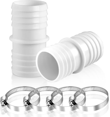 NUTKIT Adaptador Manguera Piscina 32 mm a 32 mm, 2 Piezas Conectores de Manguera, Conector para Manguera de Piscina,Boquilla de Manguera Doble, Adaptadores Bomba De Agua con 4 Abrazaderas (Blanco)