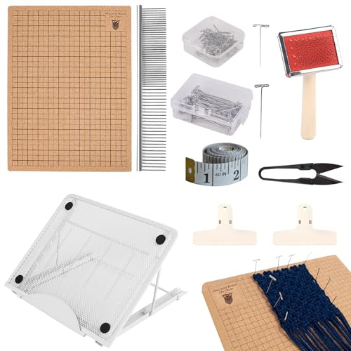 AIIQESBT Makramee-Brett-Set, 30,5 x 40,6 cm, Holz-Makramee-Board-Ständer mit verstellbarer Metallhalterung zum Flechten, Kordeln, Armbändern, 108-teilig