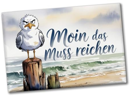 Möwe Aquarell Moin Spruch Souvenir Souvenir Magnet Maritim Dekomagnet für Kühlschrank oder Büro, lustig und kreativ