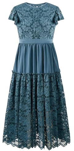 Rolanko Flower Girls Lace Dress First Holy Communion Prom Party Wedding Ruffle Sleeve Princess Long Maxi Dresses