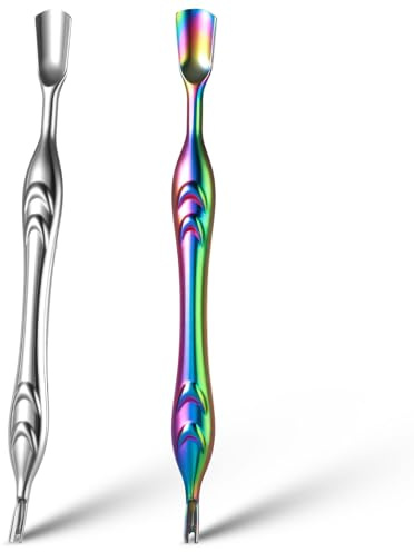 Gjinxi Lot de 2 repousse-cuticules avec fourchette, tondeuse à cuticules 2 en 1, grattoir à cuticules professionnel, en acier inoxydable, outil de soin des ongles pour manucure et pédicure