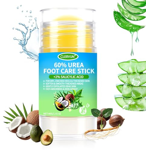 Urea Cream 60% plus Salicylic Acid 2% Urea Foot Care Stick, Foot Cream for Foot Callus Remover, Feet Moisturizer Stick, Foot Balm Stick for Dry Cracked Heels, Hands, Knees, Hydrating Heel Balm