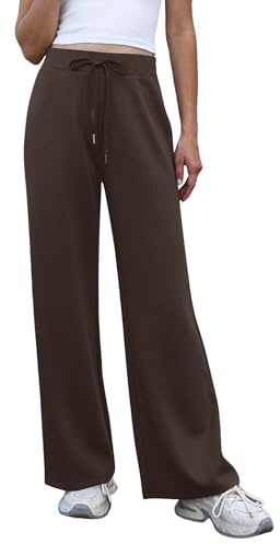 StylSense Jogginghose Damen Weites Bein Sporthose Hohe Taille Stretch Palazzo Hose Yogahose Freizeithose mit Kordelzug (Braun,XL)