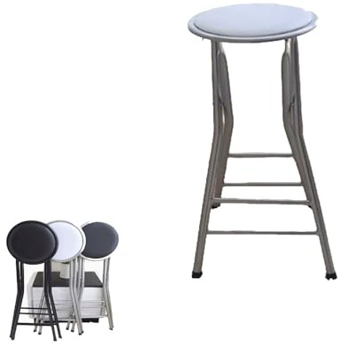 MACAGGTNTU Sgabello Pieghevole Da Esterno 60 70cm Sgabello Alto Da Bar Pieghevole In Metallo, Sedia Pieghevole Con Seduta Imbottita E Poggiapiedi(White,60cm/24in)