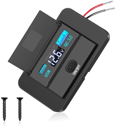 65W PD USB Steckdose 12v Auto Ladegerät, QC 3.0 wasserdichte Zigarettenanzünder USB C Adapter mit Schalter und LED-Display, Dual-Port Schnellladegerät Panel für Wohnmobil Auto Motorrad Boot LKW