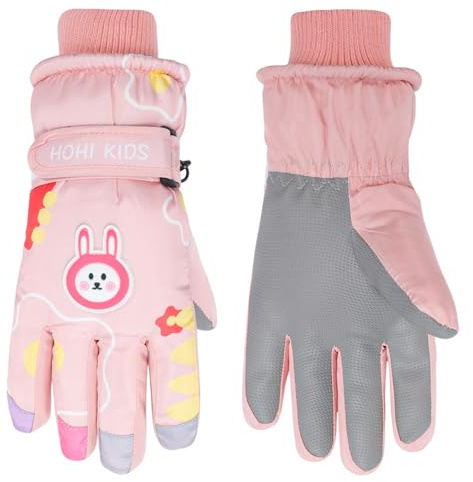 Jupsk Guantes para Niños de Esquí Invierno Manopla Impermeable Térmicos Mitones de Snowboard Conejito Ski Gloves para Niñas Niños de 4 a 9 Años