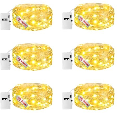 bitjam 6 Stück Mini Lichterkette Batterie mit Timer 3 Modi, 2M 20 LED Lichterkette Batterie Klein, Wasserdicht Silberdraht Lichterkette Innen Draht für DIY Weihnachten Hochzeit Party Deko (Warmweiß)