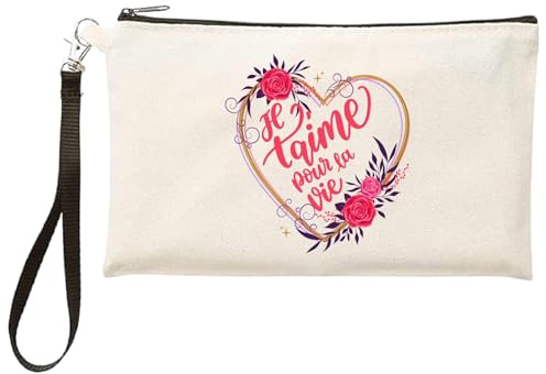 Jm-Déco Trousse “Je t’Aime pour la Vie” – Pochette Romantique avec cœur et Fleurs – Idée Cadeau Amour, Saint-Valentin, Anniversaire, Femme, Couple, Mariage - TR571