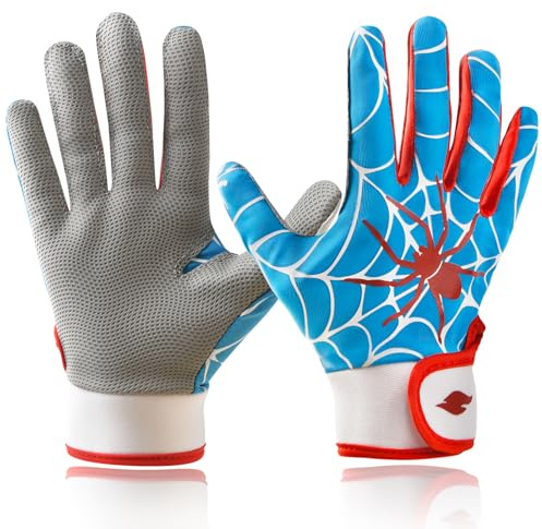 RSPGO Youth Baseball & Softball Batting Gloves for Kids with Super Grip Fit, Spider Blue M/L