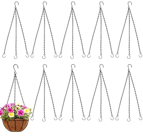 ZEONHEI 10 Stück Metallkette zum Aufhängen Schwarz, 40 cm Schwarz Blumenampel Ketten, 3-Strängige Hängekorb Kette mit S-Haken für Blumentöpfe, Hängeampel, Windlichter
