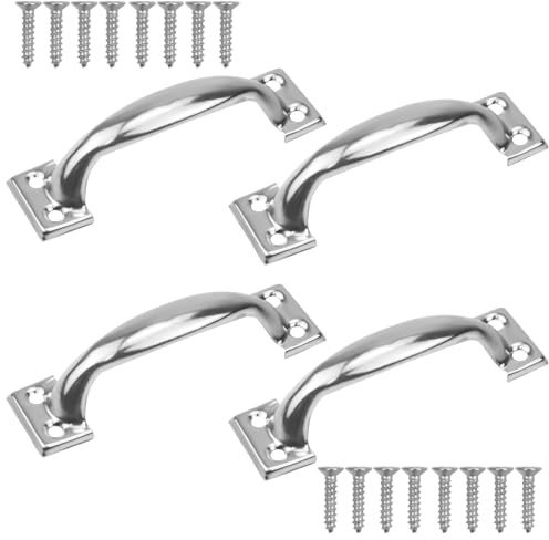 Daleweo Pack of 4 Cabinet Handles, 3 Inch Stainless Steel Furniture Handles, Vintage Furniture Handles, Drawer Handles with Screws, Ideal for Outdoor, Indoor, Garage and Wardrobe, Silver