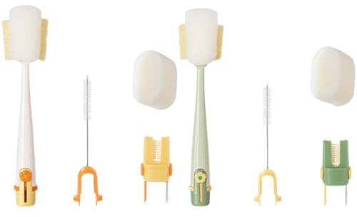 2 PCS 5 in 1 Bottle Cleaner, Straw Cleaner Brush, Cup Cleaning Brush, Multifunctional Design for Water Bottles and Cups, Long Handle for Deep Cleaning, Green and Yellow Colour