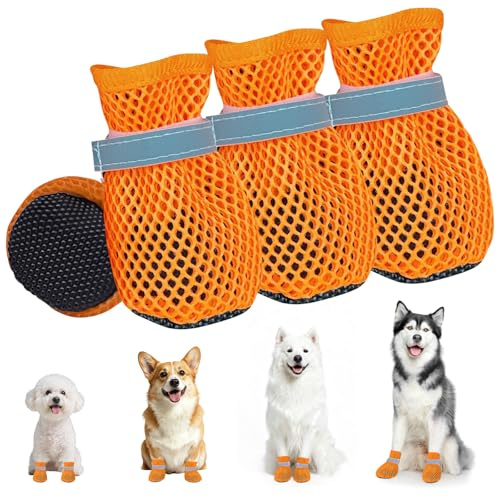 XIABYAYU 4 PCS Zapatos de Verano para Perros, Protector de Patas para Perros Verano, Transpirable Y Cómodo, Apto para Uso En Interiores Y Exteriores Durante El Veranos/Naranja S