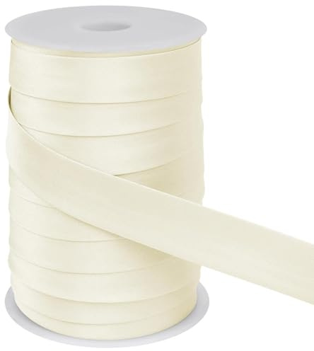 LUPATDY snedband 25 mm x 50 m, dubbelvikt tygband av polyester, kantband för sömnad, band för pyssel som metervara, sömband för sömnad, pysseldekorationer, gör-det-själv-hantverk (beige)