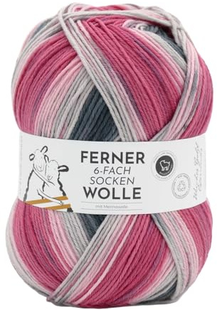Ferner Wolle Lungauer Sockenwolle 6-fach, bunte Strumpfwolle 6-fädig, Sockengarn mit Merinowolle und Farbverlauf, 150 g, Nadelstärke 3 bis 4 mm (872/25)