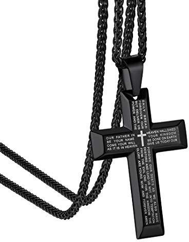 GOLDCHIC JEWELRY Stainless Steel Cross Necklace for Men Women, 18K Gold Black Jesus Crucifix Christian Jewellery, Baptism Church Gift, Can Custom Engraving