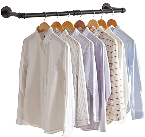 IBUYKE Wall Mounted Clothes Rail, 94cm Industrial Pipe Clothes Bar Rack, Heavy Duty Retro Wall Tidy Rail, Pipe Display Rails for Home Shops, Detachable Garment Hanging Storage Rail TYJ001H