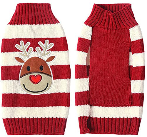 Weihnachtlicher Pullover für Hunde und Katzen, gestrickt, warm, größere Größe L, gestreift