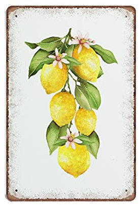 Dreacoss Lemon Tin Signs Lemon Bunch Summer Fruit Sign Lemon Leaf Greenery Funny Vintage Metal Sign Plaqu Poster Wall Art Pub Bar Kitchen Garden Bathroom Home Decor, 140mm x 200mm