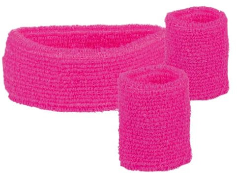 Goldschmidt Kostüme 80er Jahre Accessoire Set pink | Schweißbänder & Ohrringe | Kostüm Bad Taste Mottopartys | Fasching Karneval 80er Jahre (pink)