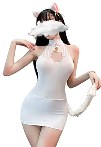 SINROYEE Lencería sexy de anime japonés para cosplay, gato, lolita, ropa interior sexy y linda (blanco #2)
