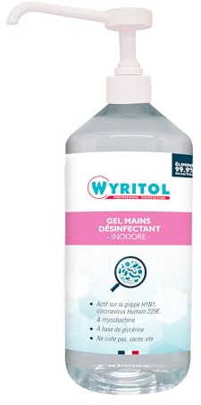 WYRITOL - Gel hydroalcoolique 1L - Désinfectant mains - Formule naturelle - Antibactérien et virucide - 70,2% Ethanol - Fabrication française