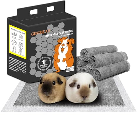 GINIDEAR Meerschweincheneinlage, Einweg-Meerschweinchen-Käfigeinlagen, Holzkohle, geruchskontrollierend, saugfähig, wasserdicht, für Kaninchen, Hamster und andere Kleintiere, 45,7 x 61 cm, 50 Stück