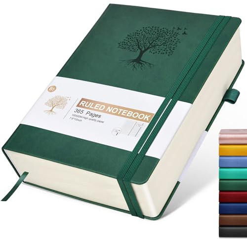 Lined Journal Notebook, 365 Pages B5 Large Journals for Writing Ruled Notebook, Hardcover Leather Journal for Women Men, Daily Notebook for Work, Note Taking, 100Gsm Thick Paper( 7.6'' X 10'' Green)