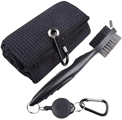Berfea Golfschläger-Reinigungsbürste und Golf-Handtuch-Set, Golf Club Bürste und Groove Cleaner für die Reinigung Club Face & Groove für hängen auf Golf Tasche, Golf-Zubehör für Herren