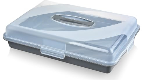 Best House | Plastic Cake Storage Box | GREY | 1 Pc | BPA Free | Cake and Pastry Carrier With Handle | Rectangular Lockable Food Containers - L 45cm x W 30cm x H 10cm, Pack of 1