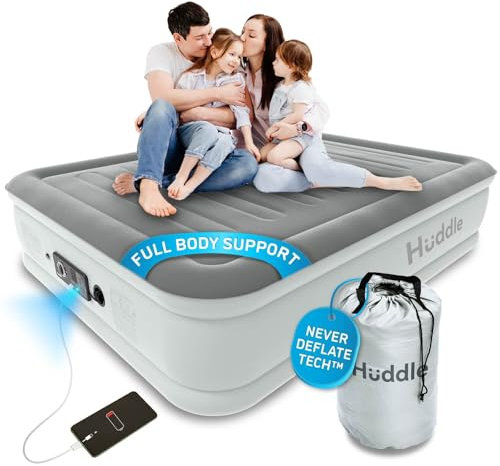 Huddle® Luxury NEVER DEFLATE King Air Bed with Patented Dual Pump SlumberGuard™ Premium Technology | Inflatable Mattress with built-in pump | Comfortable Inflatable Mattress