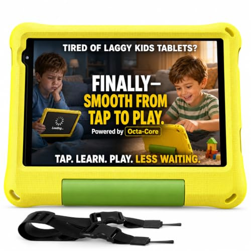 Tablet infantil de 8 pulgadas Android 15, Octa-Core 12 GB de RAM + 64 GB de ROM, tablet para niños pequeños con WiFi 6, control parental, espacio infantil preinstalado, funda EVA, protector de