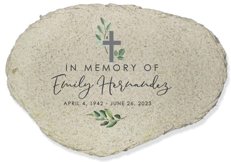 GiftsForYouNow Personalized Memorial Garden Stone, Watercolor in Memory of Flat Garden Stone with Cross, Sympathy Gift, Loss of Loved One