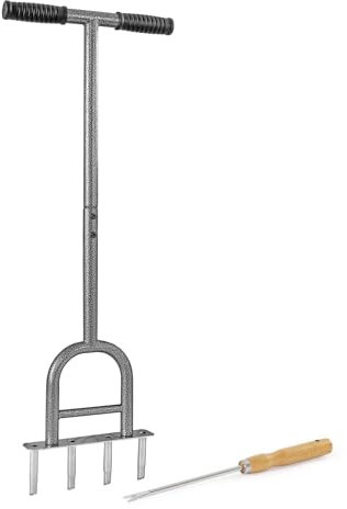 Wiltec Carotatrice manuale per prato in acciaio, arieggiatore con impugnatura ergonomica a T e 4 fustelle, per carotare e chiodare il terreno, per giardino, prato