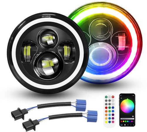 Willpower Phare LED Auto RGB 7 50W, Projecteur Feu LED pour Wrangler JK TJ | 2X Phare de Travail 5000LM, 12V 24V, DRL HI LO, 4 Modes Eclairages, Feux LED Croisement CJ LJ JP Hummber Moto