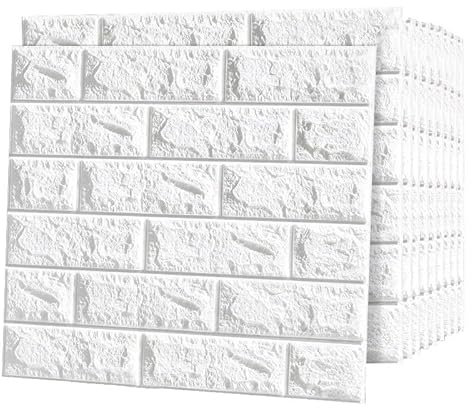 Deckenpaneele Deckenplatten 3D Wandaufkleber Deckenpaneele Selbstklebend Fliesen, Steinziegeln, Weiße Weichschaumplatten, 50×50 CM PVC Deckenverkleidung Für Wohnzimmer/ Küche/ Badezimmer(45 pack)