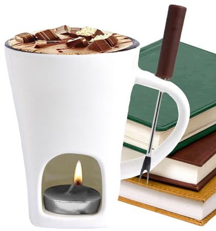 FxaumsGxuk Tazza per fonduta di cioccolato, tazza da 130 ml con forchette per fonduta, resistente al calore, set di pentole in ceramica per dessert e fonduta, tazza per cioccolata calda, tazze per