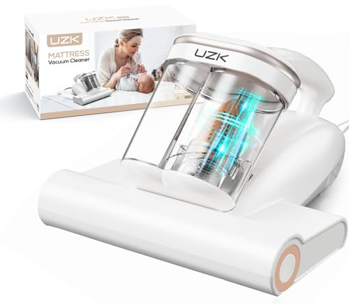 Bed Vacuum Cleaner Mattress Vacuum Cleaner,16Kpa Powerful Handheld Vacuums with UV-C Light & Double Dust Cup & High Heating & Ultrasonic & HEPA Filter for Bed Sofa(Corded,Snow White)
