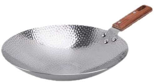 MAGICLULU Poêle Wok en Acier Inoxydable 22 CM Manche Bois – Sautés, Plats Mijotés, Ustensile la Cuisine Induction, Usage Professionnel