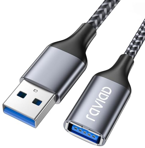 RAVIAD Câble Rallonge USB 3.0 1M Câble Extension USB 3.0 A vers A 5Gbps | Nylon Tressé Compatible pour Clé USB, Hub USB, Disque Dur Externe, Clavier, Imprimante, Webcam -Gris