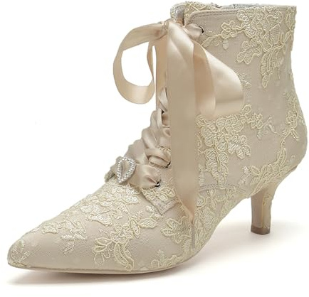 HFWXYSA Botines Mujer Boda Encaje Botas Novia Tacón Comodas