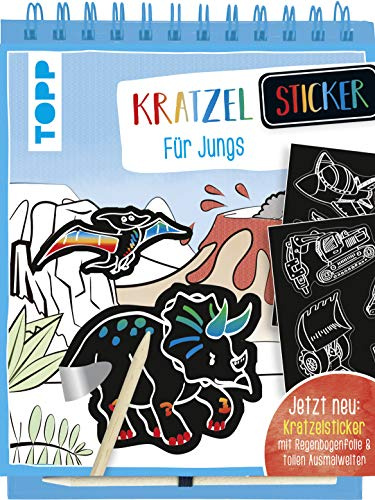 Kratzel-Stickerbuch für Jungs: Kratzelbuch mit über 60 Stickern zum Kratzeln, 20 Ausmalseiten und Holz-Kratzstift. (Kratzelbücher)